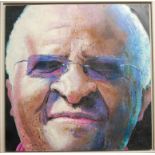 Brian Elwell - portrait of Archbishop Desmond Tutu, oil on board, 61x61cm