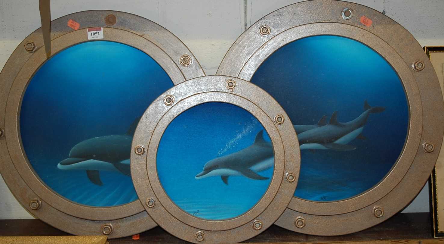 Billa - Forever Smiling, acrylic on canvas in porthole frame, and two others similar (3)