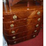 A mid-19th century mahogany and flame mahogany bowfront chest, of two short over four long