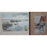 Assorted pictures and prints, to include J Moffatt - Street scene, gouache; Gwyn Jones - The Swan