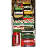 Two boxes of modern issue diecast buses, to include Solido, Corgi etc