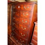 A mahogany and flame mahogany bowfront chest of six long drawers, w.68cm