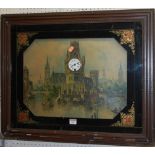 A circa 1900 Continental picture clock, housed in a glazed frame, 57.5 x 70cmCondition report: