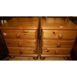 A pair of modern pine round cornered three-drawer bedside chests, w.47cm