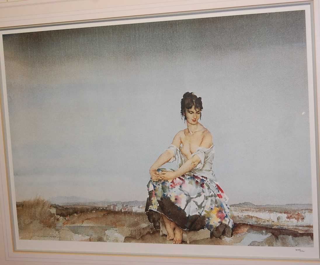 William Russell Flint - girl on the marshes, lithograph, numbered in pencil to the margin 449/850,