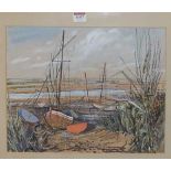Nancie Pelling - The Estuary at Southwold, watercolour with bodycolour, signed lower centre, 31x39cm