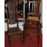 An antique walnut cane back and seat high backed single dining chair; together with an Edwardian