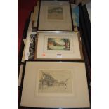 Assorted pictures and prints, to include A Adcock - Garden scene watercolour (some unframed)