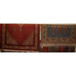 A Persian style red ground machine-woven Shiraz rug, 150 x 106cm; together with a Persian machine-