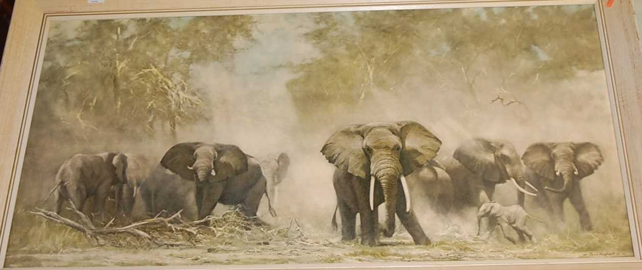 David Shepherd - lone elephant in the savannah, pencil signed lithograph, and one other unsigned