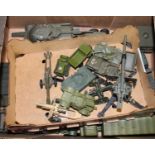 A box containing various military diecast, to include Dinky Toys Tank Destroyer, Solido half