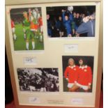 Manchester United interest - framed display of four photographs of Peter Schmichael, Nobby Stiles,