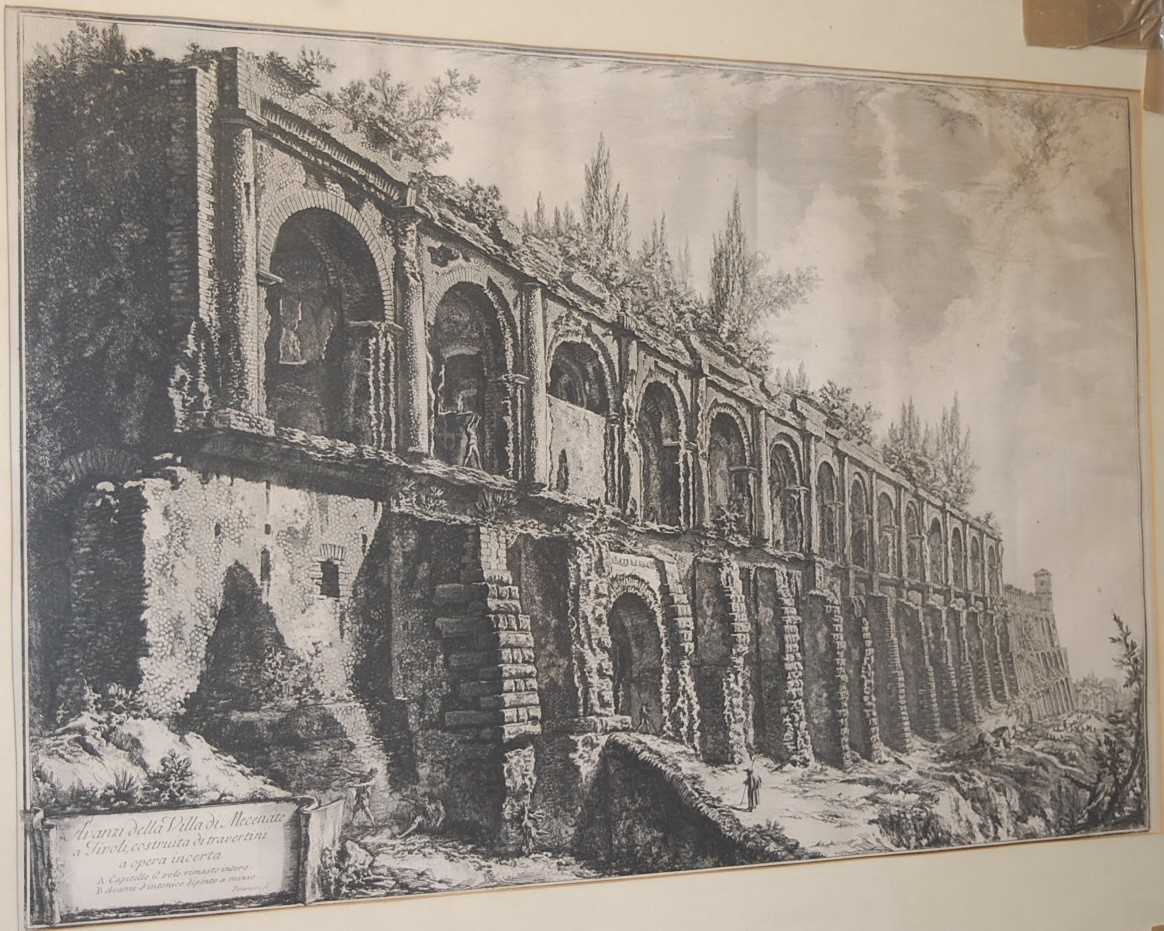 After Piranesi - Avanzi della villa di Mecanate a Tivoli, monochrome steel engraving, 45x68cm; and