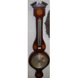 A 19th century mahogany, satinwood inlaid and chequer strung two-dial wheel barometer