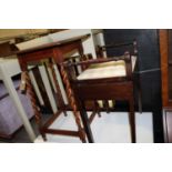 A 1930s barleytwist oak square occasional table, w.45.5cm; together with an Edwardian stained walnut