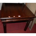 A hardwood square occasional table; together with a childs green painted school desk (2)