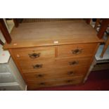 An Edwardian satin walnut squarefront chest of two short over three long drawers, w.89.5cm