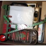 One box containing a quantity of Meccano and a made up Meccano crane