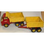 A Tonka Toys tipper wagon and trailer