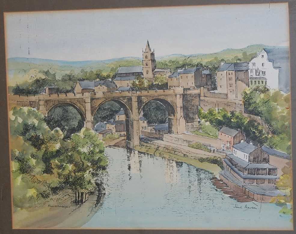 Jane Pearson - Knaresborough, ink and watercolour, 26x36cm, and one other by the artist, Durham