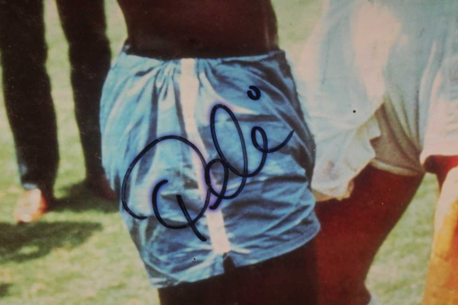 Brazil and Pelé interest - framed replica shirt and supporting photographs, signed by Pelé and in - Image 2 of 4