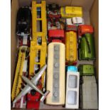 A box of mixed diecast, to include Dinky Toys Land Rover fire service, Dinky four engine liner,