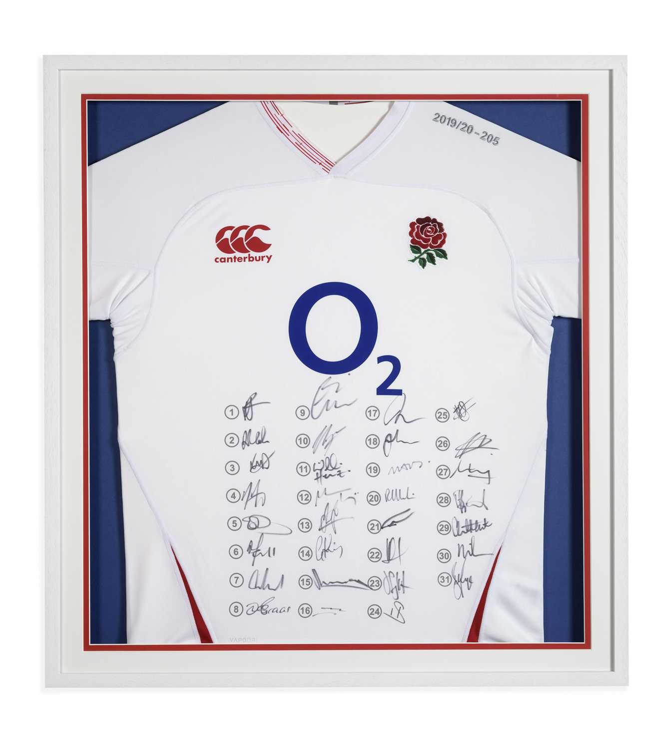 England Rugby Shirt Signed by the 2020 Team Official framed current England Rugby shirt which has