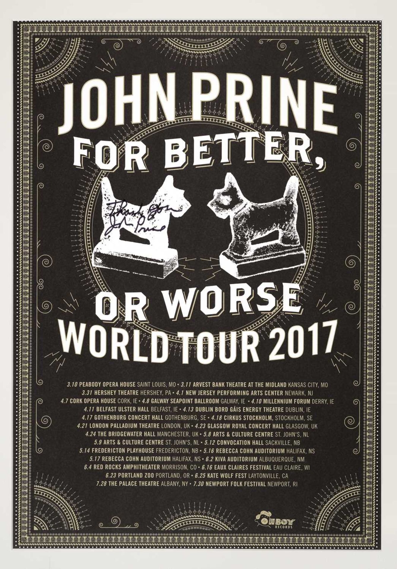 Signed John Prine World Tour Poster 2017 The sad loss of the much-loved American songwriter John