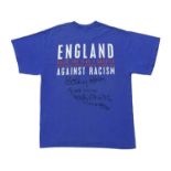 England Anti-Racism T-Shirt Signed by Football Legends Sir Bobby Robson and Kevin Beattie Your