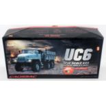 A Cross RC (radio controlled) 1/12 scale kit for a 6x6 UC6 crawling truck, appears as issued and
