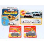 A Corgi Juniors and Corgi Rockets carded diecast group to include No. 76 US Military Jeep, No. 79