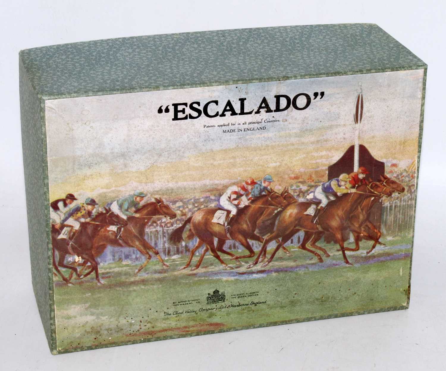 An original Chad Valley Escalado race game comprising of play mat, horses, interior packing pieces