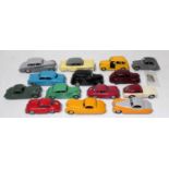 14 various loose Dinky Toy playworn and repainted saloons to include a Jaguar XK120 No. 157 finished