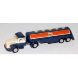 A Tekno Gulf Scania Vabis articulated tractor unit and trailer comprising of dark blue, white and