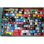60+ various playworn repainted Dinky Toy, Spot On, Tekno and other diecast vehicles and