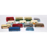 13 various loose Dinky Toy playworn public transport diecasts to include No. 290 Dunlop double