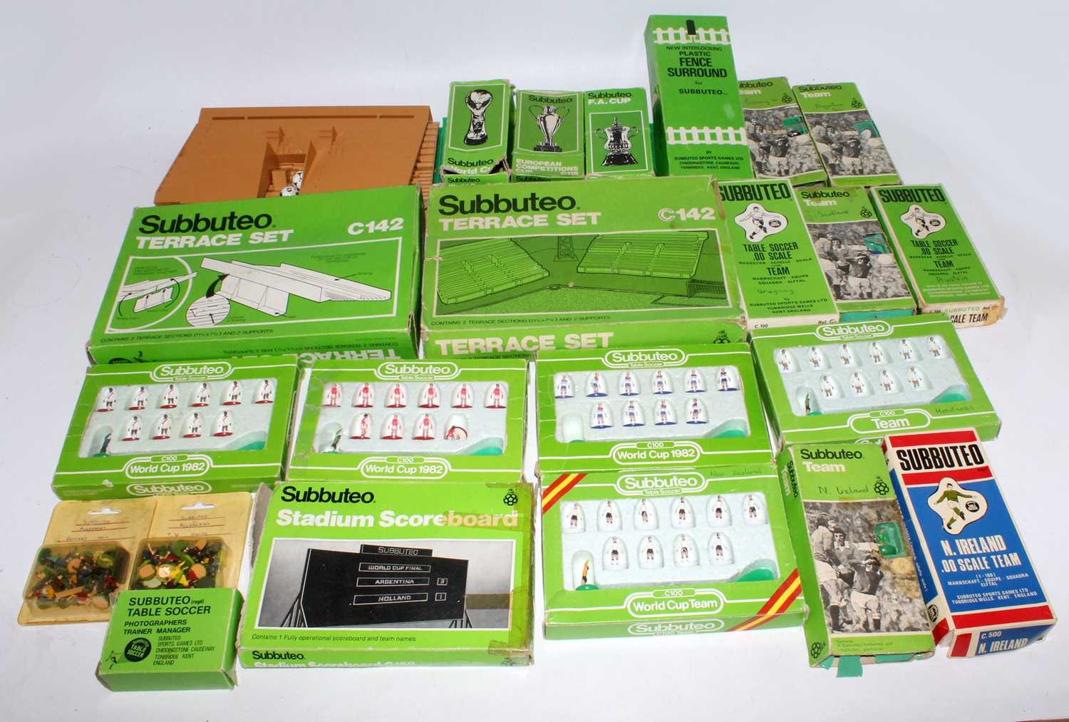 A large collection of boxed and loose vintage Subbuteo, mixed examples ...