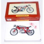 An Ebbro 1/10 scale diecast model of a Honda CR110 Cub Racing 1962 motorcycle housed in the original