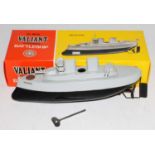 A Sutcliffe Models tinplate and clockwork Valiant clockwork battle ship of usual specification