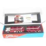 A Tekno 1/50 scale Geary livestock Scania R620 Topline Rigid with draw-bar trailer, limited