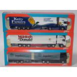 A Tekno 1/50 scale road transport diecast group to include a Kelly's Flowers Scania V8 480 tractor