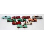 Ten various loose playworn and repainted Dinky Toy open top saloons and race cars to include a No.