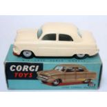 A Corgi Toys No. 200 Ford Consul saloon comprising of cream body with windows and spun hubs housed