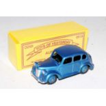 Odgi, Toys of Yesteryear, Austin 8 Ref. 0910 metallic blue body and hubs, yellow base (M-BNM)
