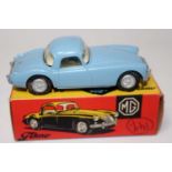 A Tekno model No. 824 MGA 1600 saloon comprising of light blue body with cream interior and silver