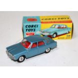 A Corgi Toys No. 252 Rover 2000 comprising of metallic blue body with red interior and spun hubs,