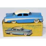 A CIJ of France model No. 3/16 Plymouth Belvedere comprising of two tone blue and white body with