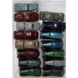 One tray containing 16 various mainly 30 Series Dinky Toy playworn and repainted saloons and