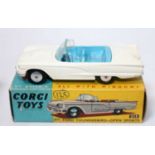 A Corgi Toys No. 215 Ford Thunderbird Open Sports comprising of white body with blue interior,