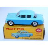 A Dinky Toys No. 166 Sunbeam Rapier saloon comprising of two tone blue and turquoise body with